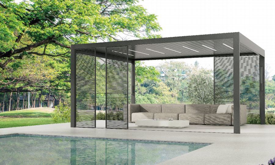 Aluminum Pergola with Motorized Adjustable Roof