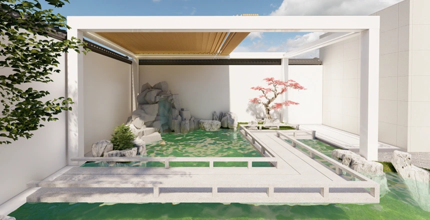 White Frame + Wooden Color Roof