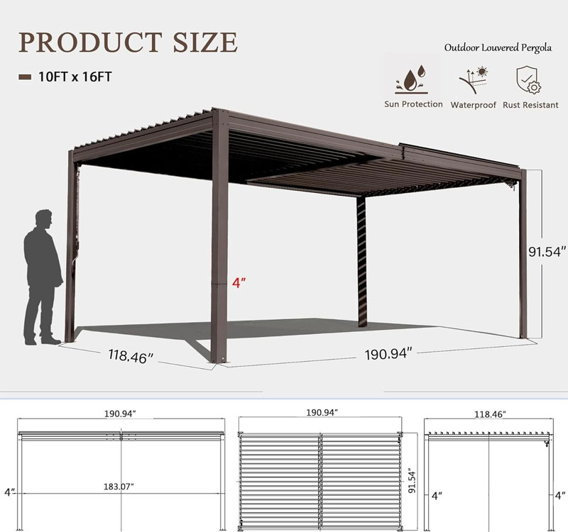 Aluminum Louvered Pergola Size