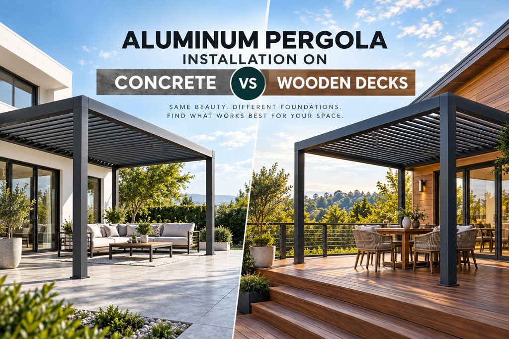Aluminum Pergola Installation On Concrete vs Wooden Decks